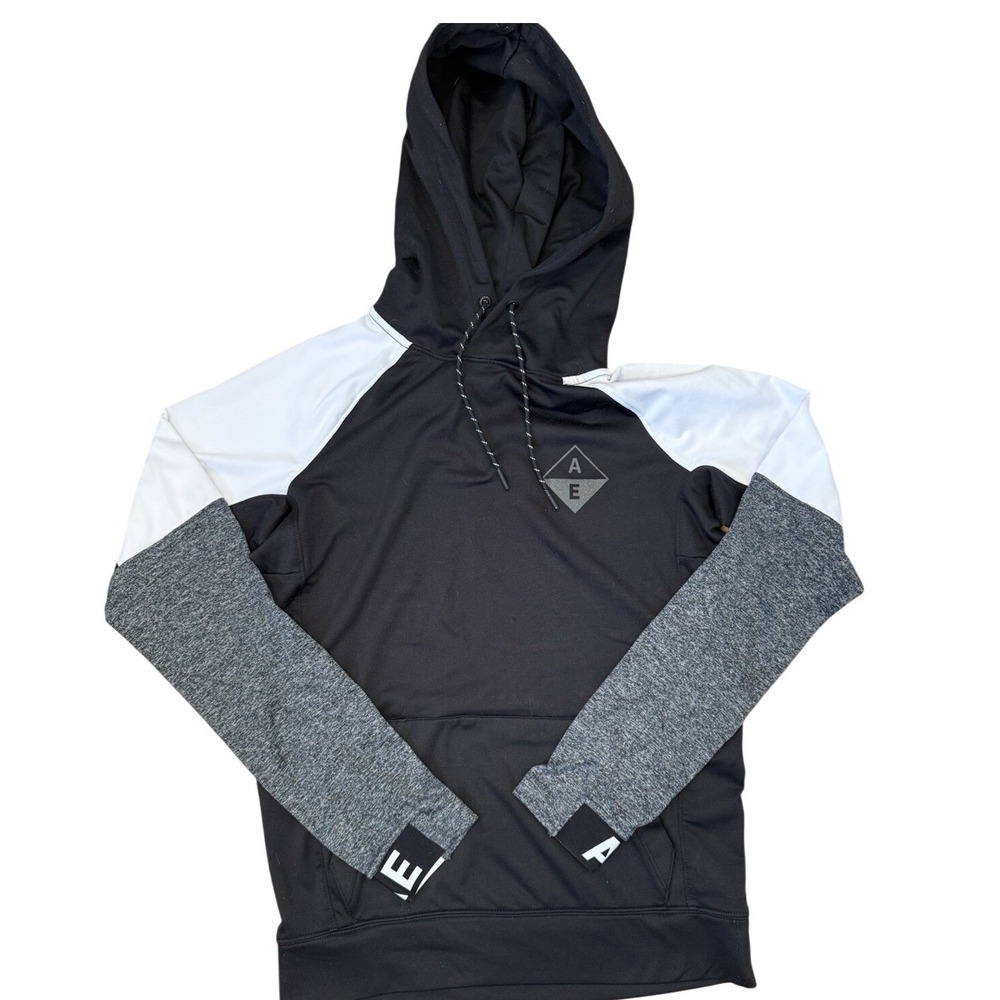 American Eagle Outfitters AE Mens Hoodie Black White Gray Colorblock Size XS